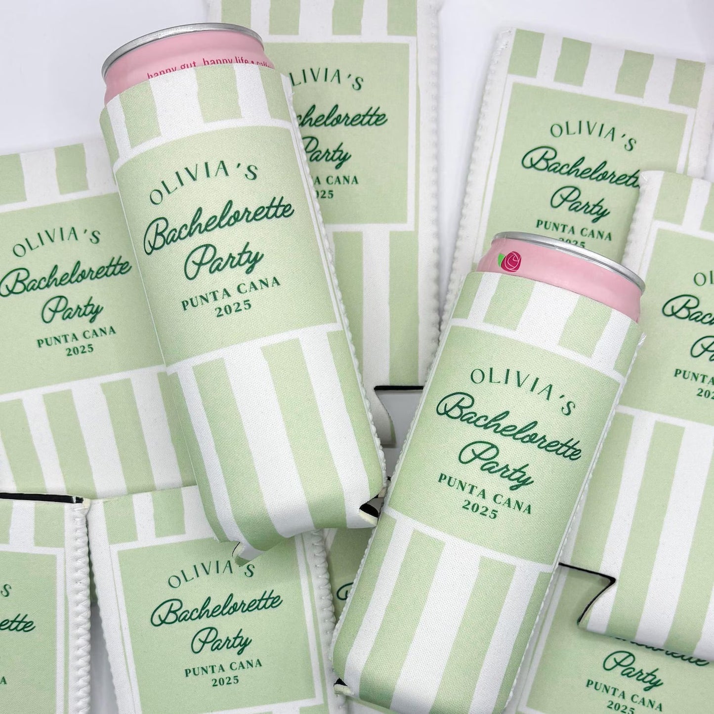 Personalized Striped Slim Can Coolers