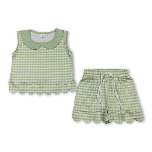 BABY / TODDLER / KID Sleeveless green plaid scallop top shorts girls outfits