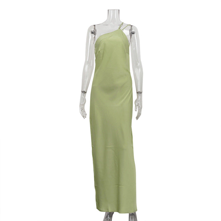 Satin Crossbody Design Sling Dress Backless Sleeveless Dress Women Clothing