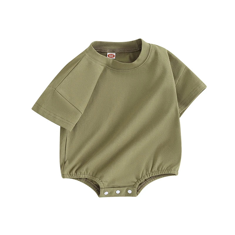 Baby Girls Boys Bubble Romper Short Sleeve Oversized Solid Color Basic Summer Clothes Bodysuit