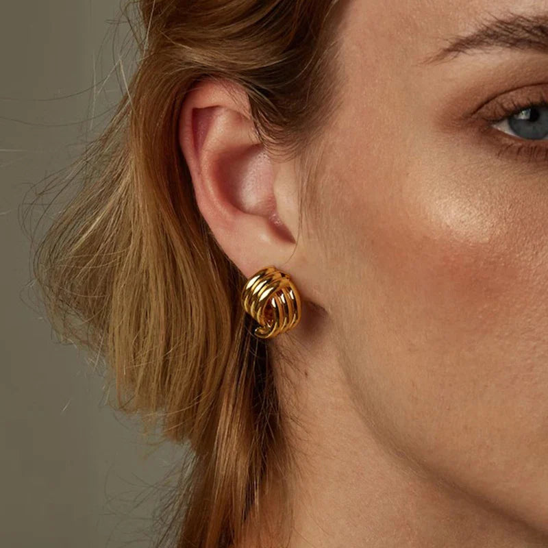 Three-Layer Textured Knot Earrings for Women