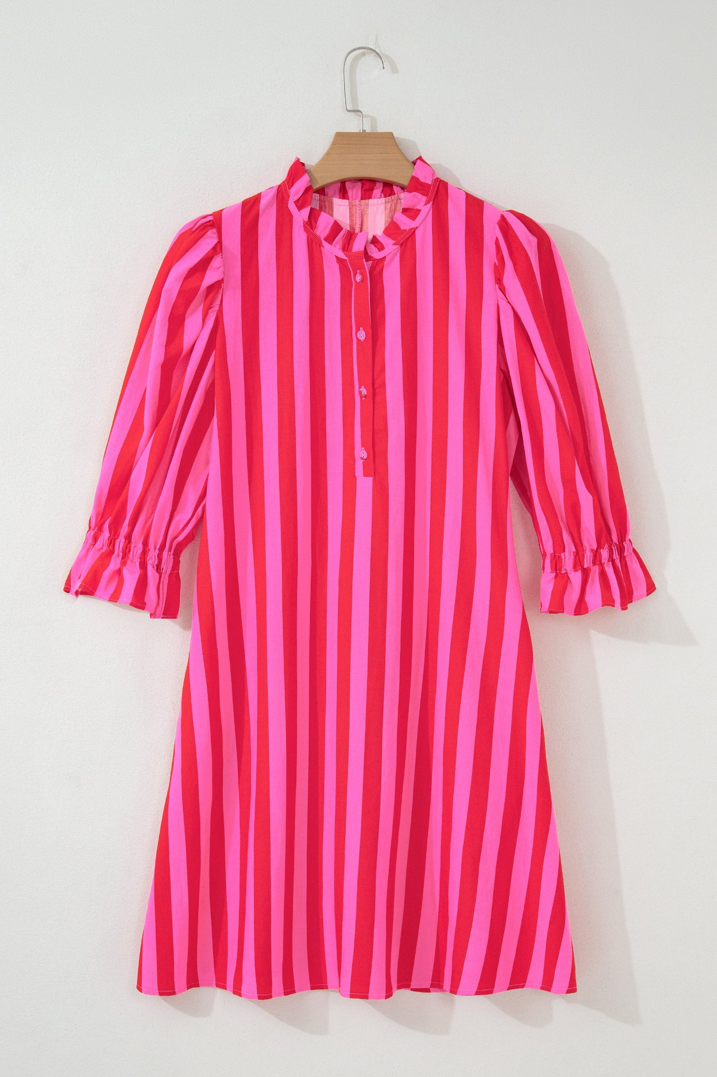 Plus Size Stripe Frilled Collar Button Mini Dress