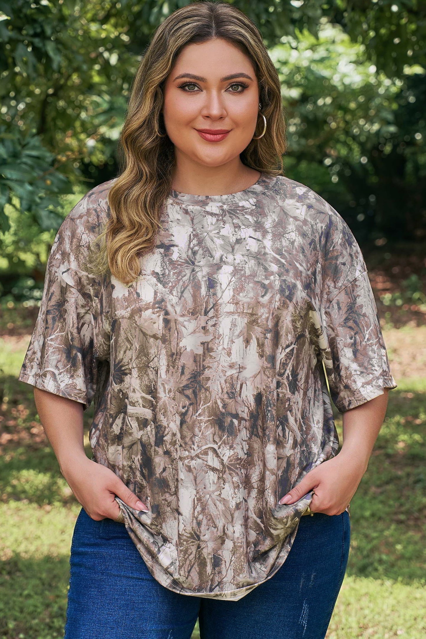 Plus Size Woodland Camo Short Sleeve T-Shirt